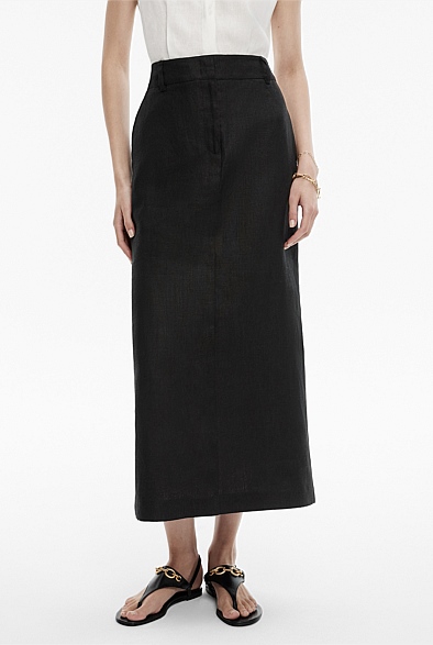 Black Linen Tailored Maxi Skirt - Women's Midi Skirts | Witchery